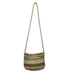Lina Crochet Multicolored Crossbody Bag Neutral Tans Creams Lined Pockets Travel